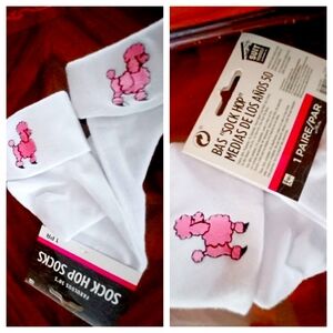 NWT White SOCKS 50’s Pink Poodle Embroidered Adult Sz